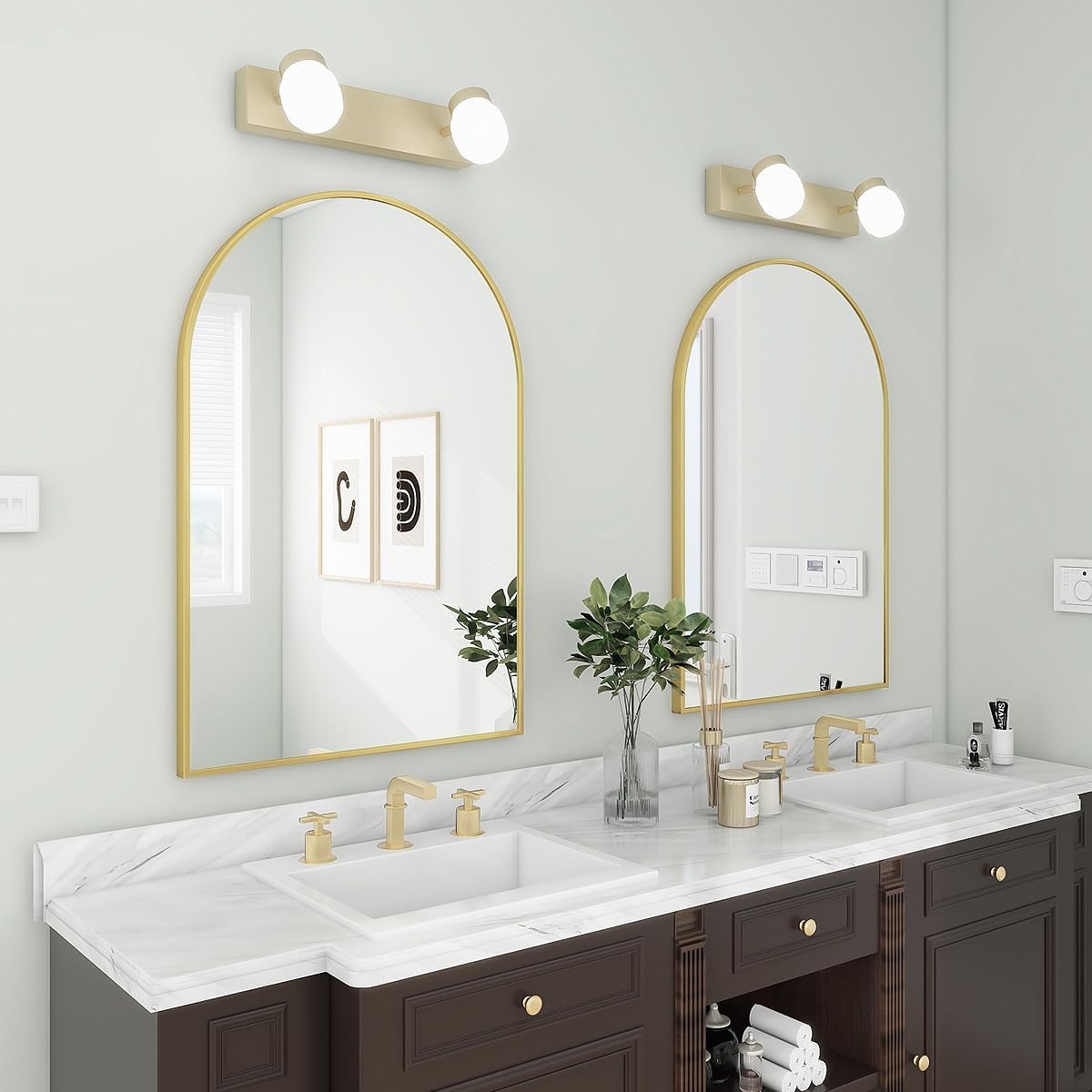 BEAUTYPEAK 20"x30" Arch Bathroom Mirror, Wall Mounted Vanity Metal Frame Mirror for Bedroom, Entryway, Living Room, Gold
