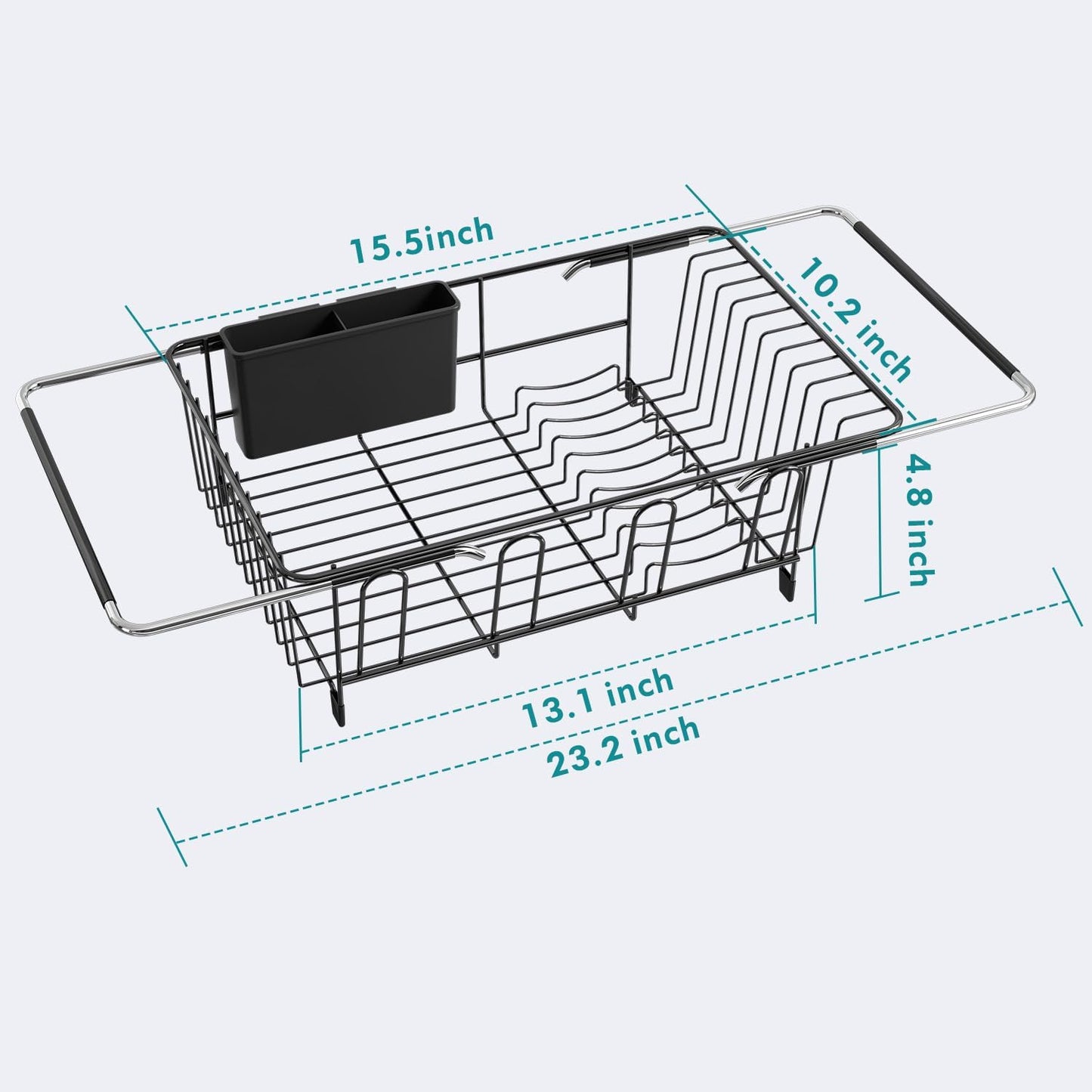 Dish Drying Rack in Sink, Over The Sink Colander Strainer Basket, Stainless Steel Strainer Basket with Expandable Rubber Grip Handles for Vegetables, Fruits, Home Kitchen Essentials, Black