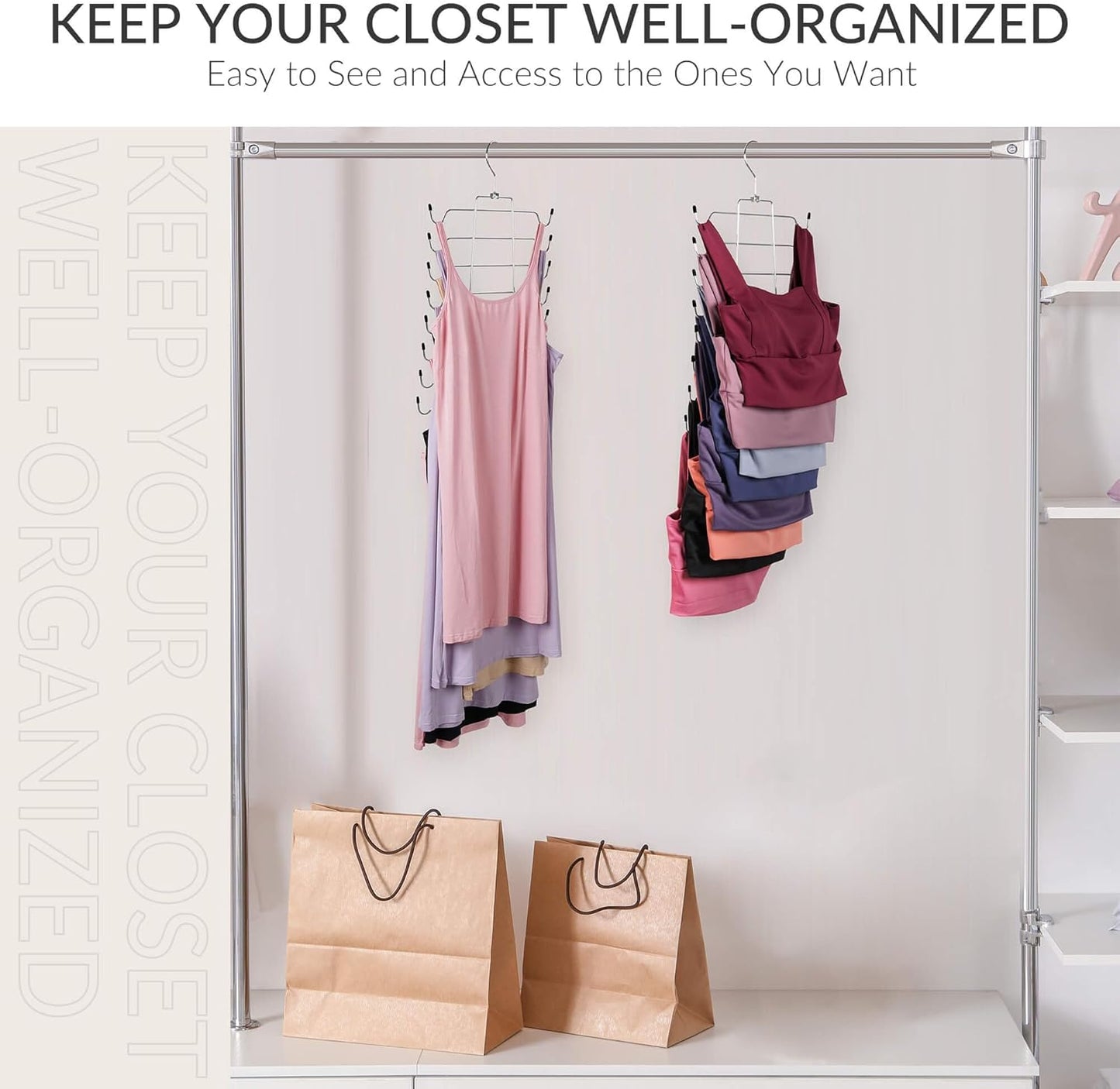 ZEDODIER 6 Pack Tank Top Hanger, Space Saving Bra Hangers, Non-Slip Hanging Sport Bras Holder, Closet Organizers and Storage for Camisoles Tank Tops Bras Ties Swimsuits Strappy Dress, Silver