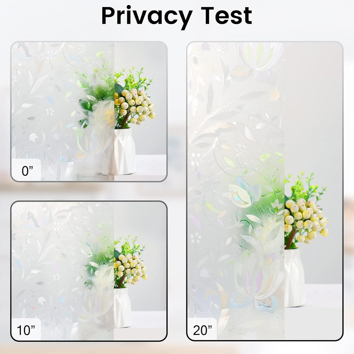DOWELL Window Privacy Film, 3D Stained Glass Rainbow Films, Decorative Window Vinyl Sun Blocker Door Covering, Static Cling Non-Adhesive Glass Sticker for Home, Blooming Flowers, 17.5"x78.7"