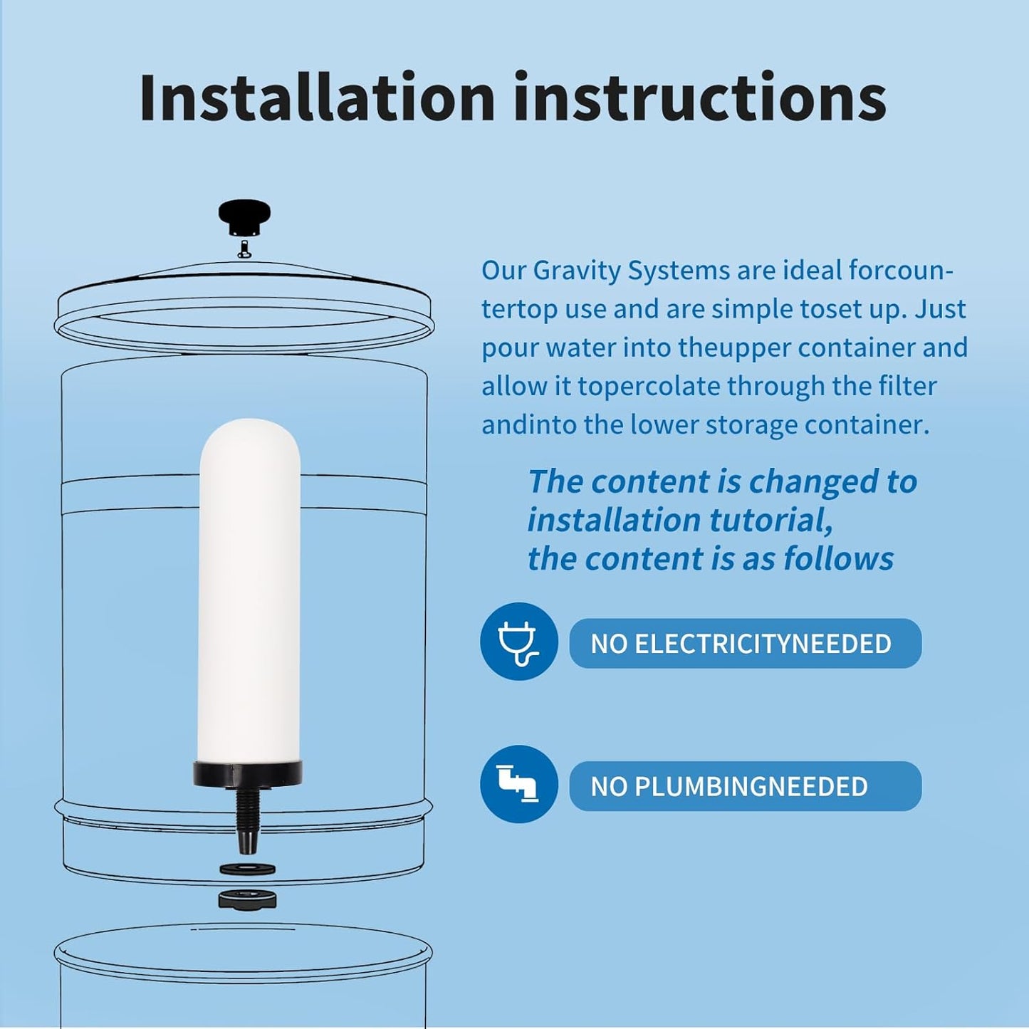 2 PCS 7 inch ceramic water filter Candle,7'' water filter replacement filters with Activated Carbon for Countertop Gravity Water Filter System,Water Cooler Filtration Systems