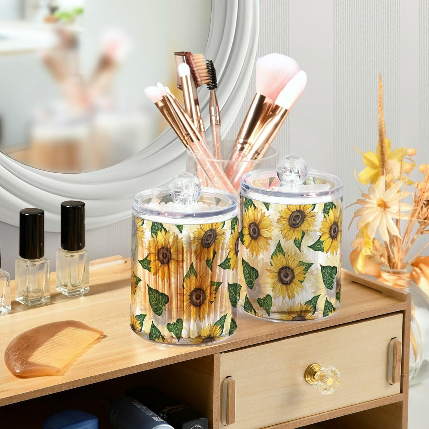 Sunflower 2PC Airtight Transparent Plastic Storage Jar, Food Storage Container Glass, Can Store Candy, Salt, Coffee Beans, With lid, Easy To Use