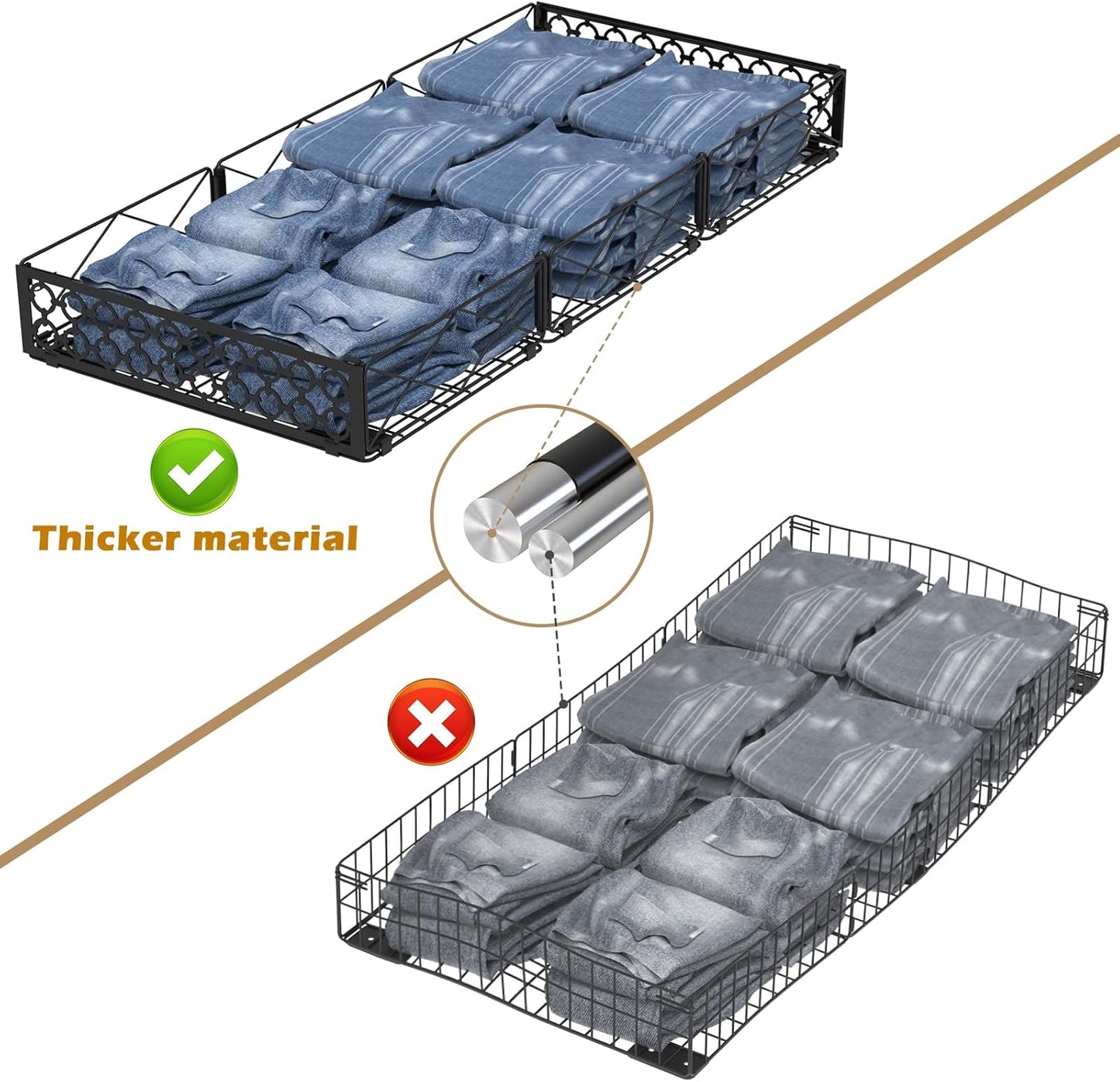NADAMOO Large Under Bed Storage with Wheels, Low Profile Rolling Under Bed Storage Containers,Foldable Metal Under the Bed Organizer Bins for Bedroom,1 Pack