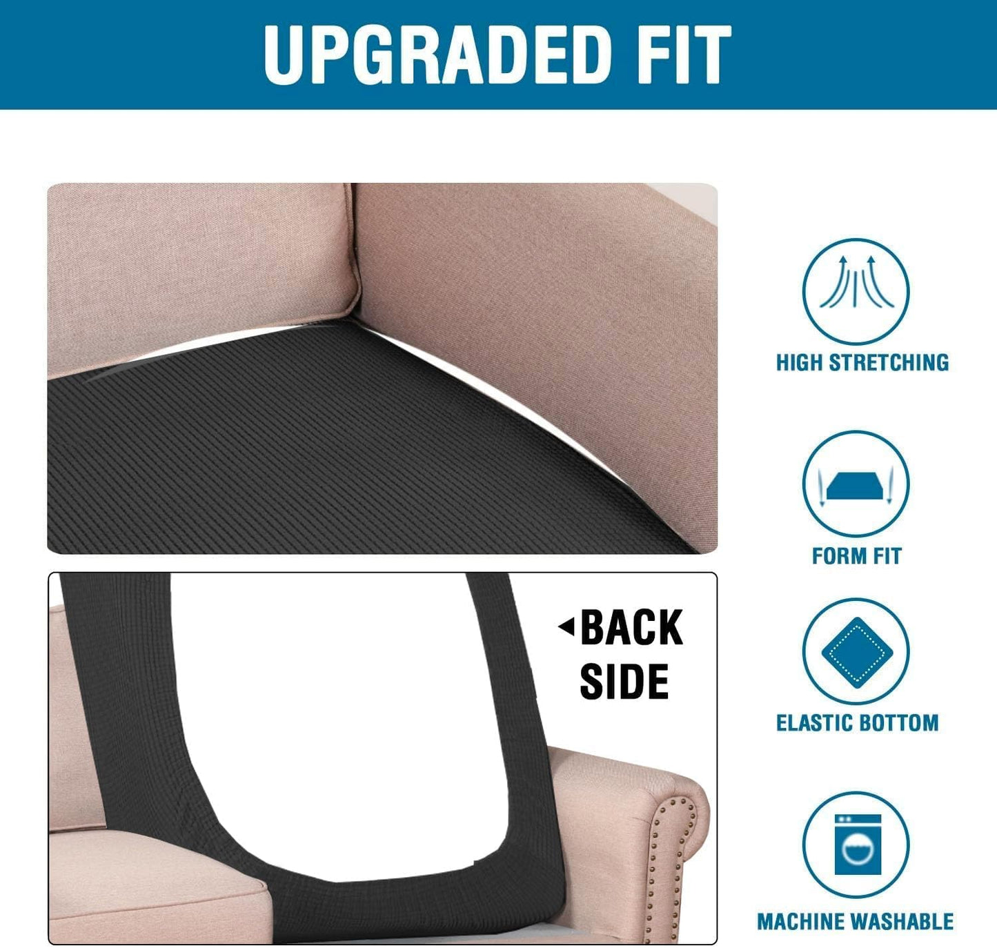 H.VERSAILTEX Super Stretch Individual Chaise Cover Sectional Couch Covers for L Shaped Sofa Both Left/Right Featuring Thick Jacquard Textured Twill Fabric (1 Piece Chaise Cover Large, Black)