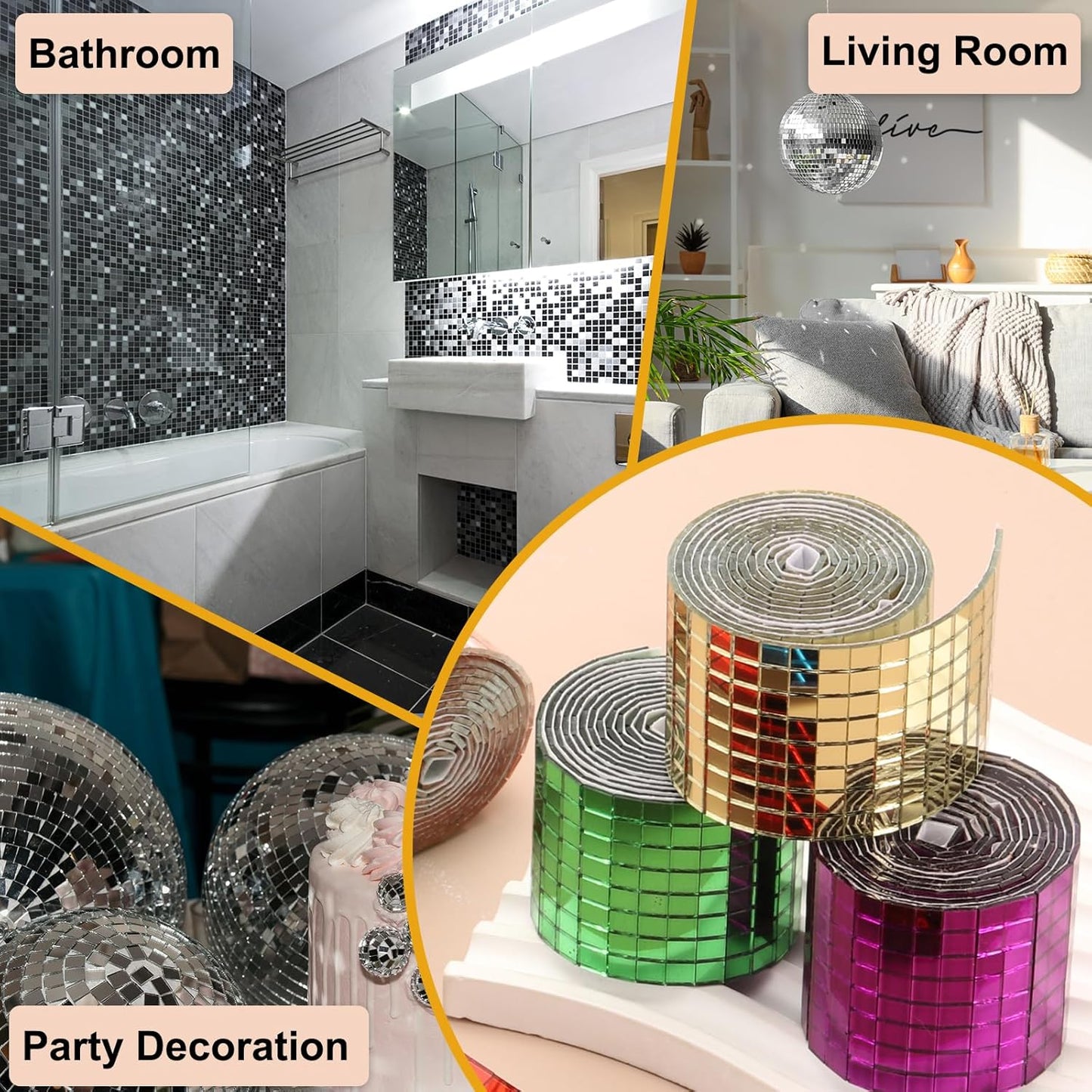 PATIKIL 5x5mm Self Adhesive Mirrors Mosaic Tiles, 10000 Pcs Square Mini Glass Mosaic Disco Tile Sticker for DIY Craft Disco Ball Party Decoration, Black