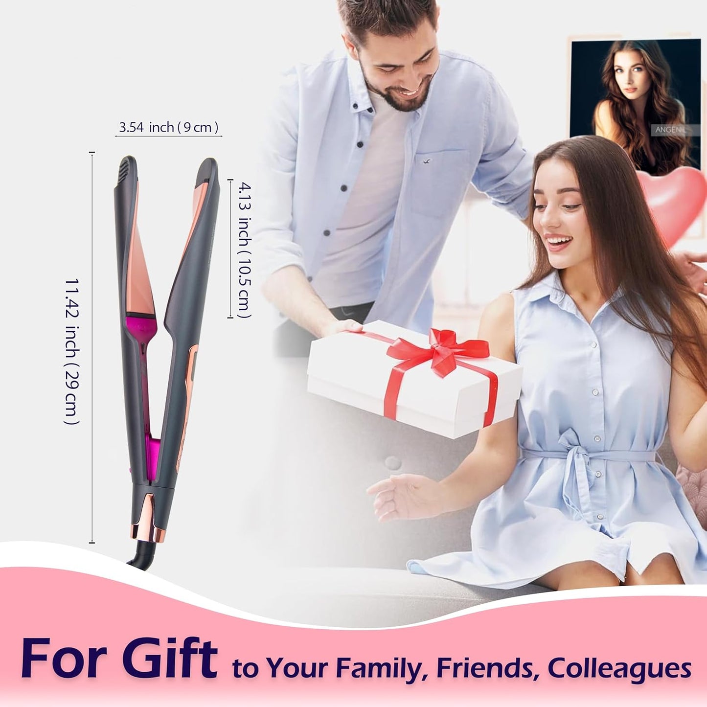 ANGENIL Pro Twist Ceramic Flat Iron 1 Inch, Dual Voltage Hair Straightener and Curler 2 in 1, Multi-Stylers Round Flat Iron Hair Curling Iron, Fast Heating LCD Display, 11 Adjustable Temp (250โ-450 โ)