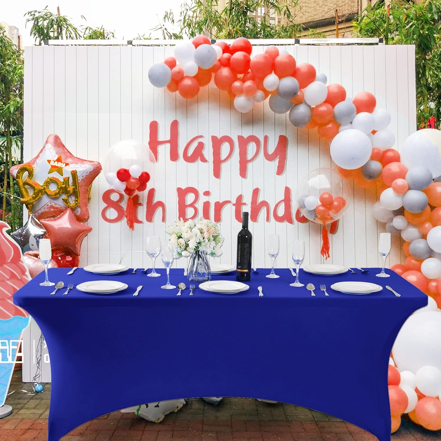 SuperO Waterproof Spandex Table Cover for 4FT Table Universal Fitted Stretch Tablecloth for Party, Banquet, Wedding and Events-Royal Blue