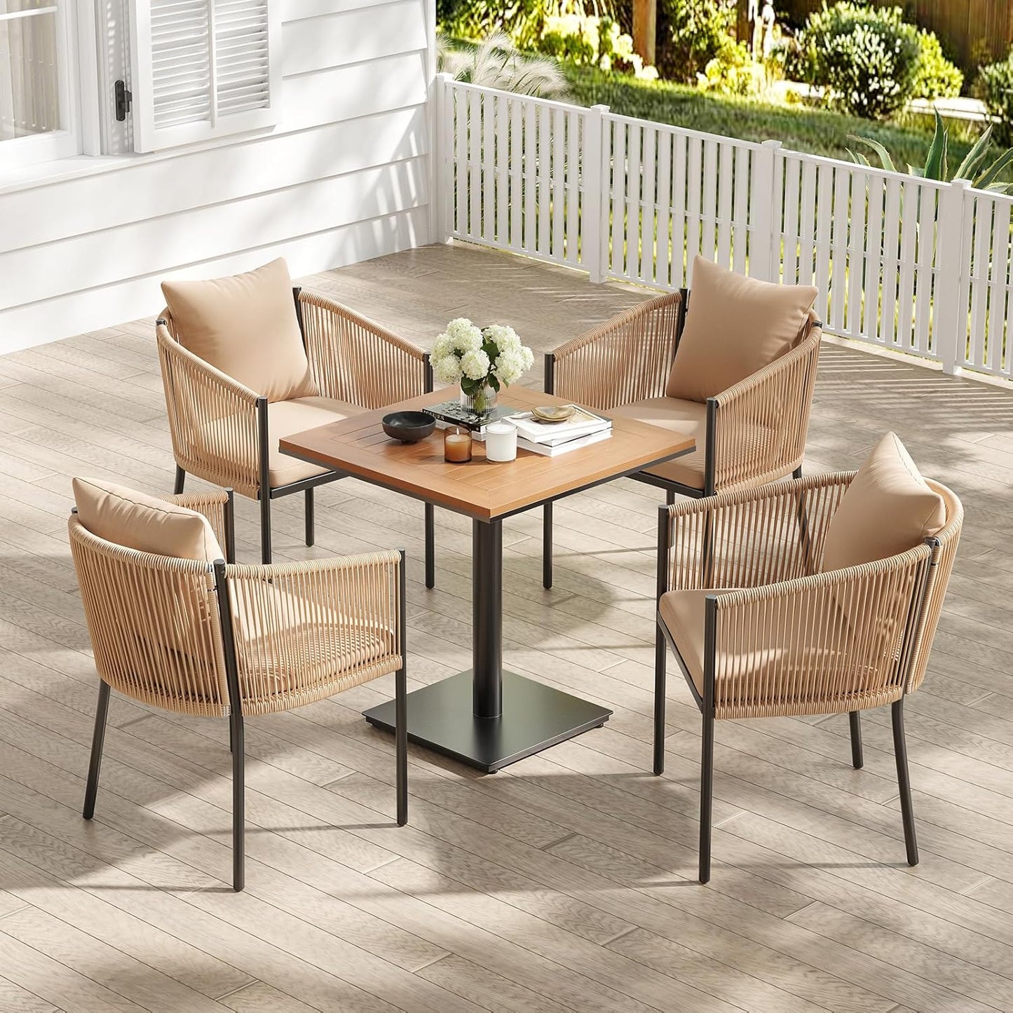 Soohow 6 Pieces Outdoor Chairs, Patio Dining Chairs, Rattan Wicker Chair Set with Cushions for Garden, Deck, Backyard(Beige)