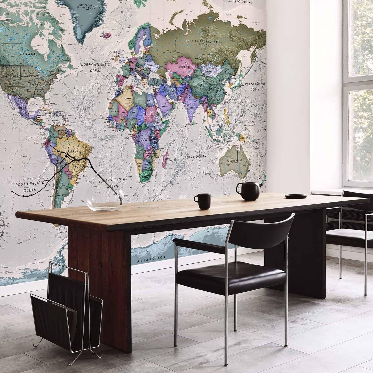 artgeist Wall Mural World Map 154x110 in - XXL Peel and Stick Self-Adhesive Wallpaper Removable Large Sticker Foil Wall Decor Print Picture Image Design Map of The World k-A-0380-a-a