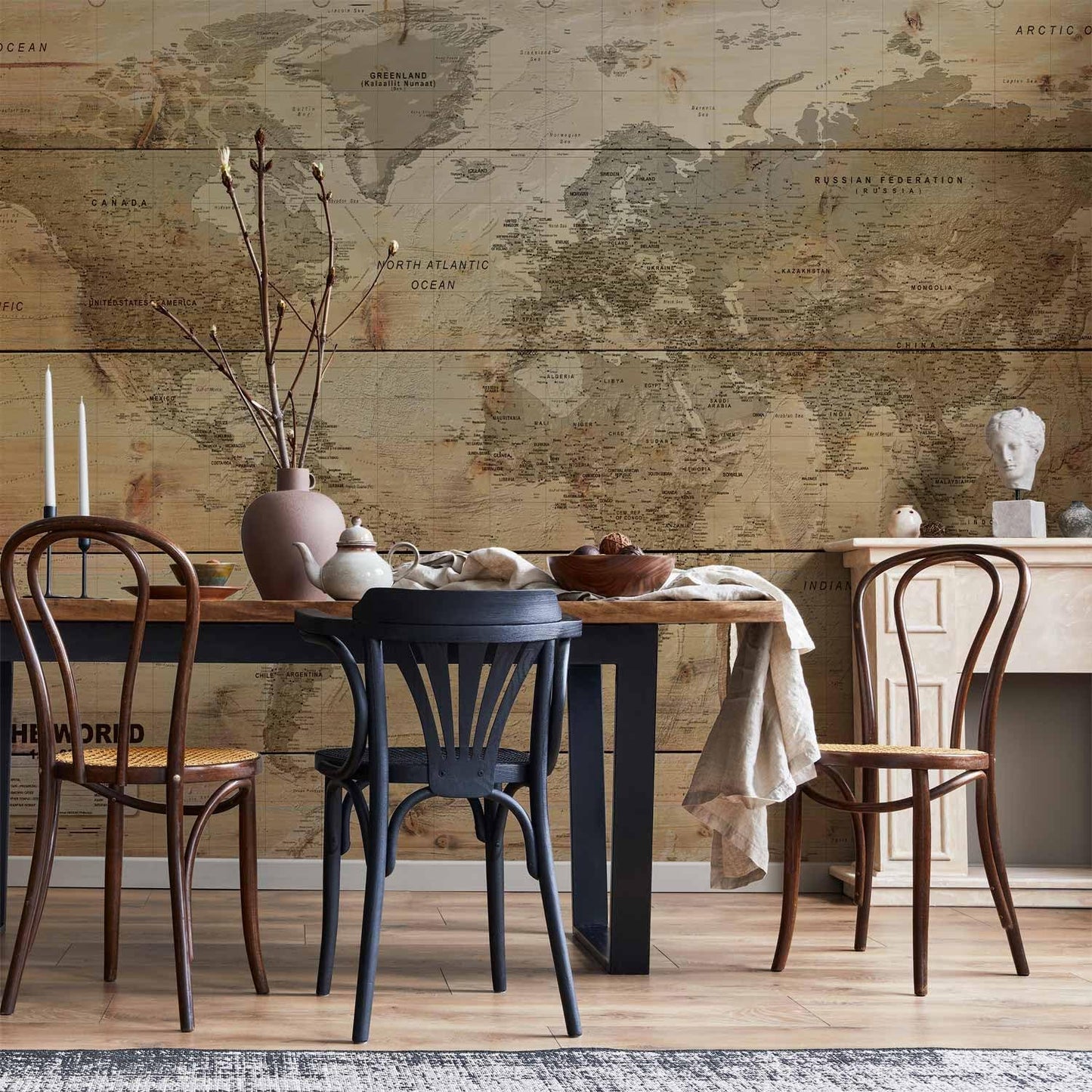 artgeist Wall Mural World Map 116x83 in - XXL Peel and Stick Self-Adhesive Wallpaper Removable Large Sticker Foil Wall Decor Print Picture Image Design Map of The World k-A-0218-a-a