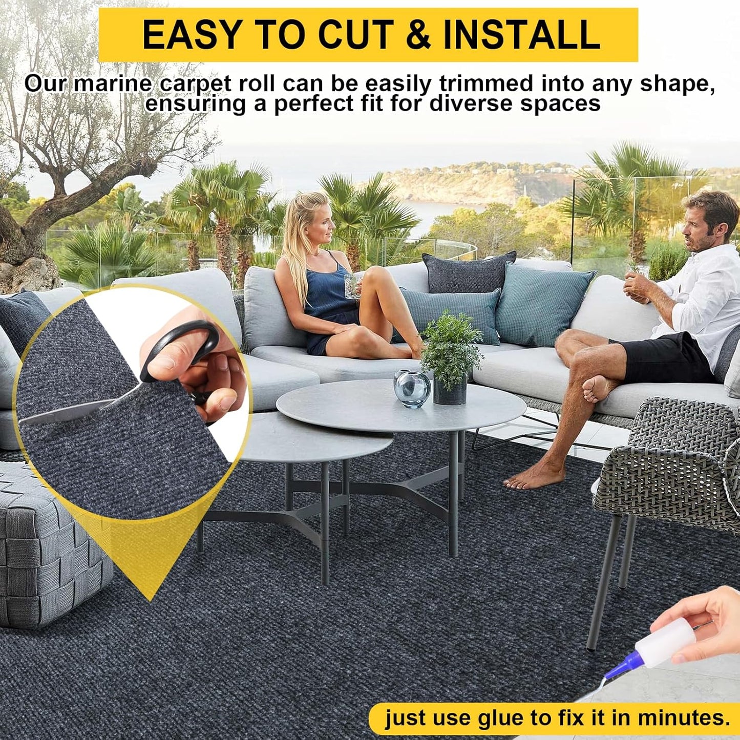 Marine Carpet,6 FT x 18 FT Dark Gray Indoor Outdoor Carpet 0.2" Thick Boat Carpet with Water-Proof TPE Backing, Non-Slide Outdoor Marine Carpet Roll for Home, Patio, Porch, Deck