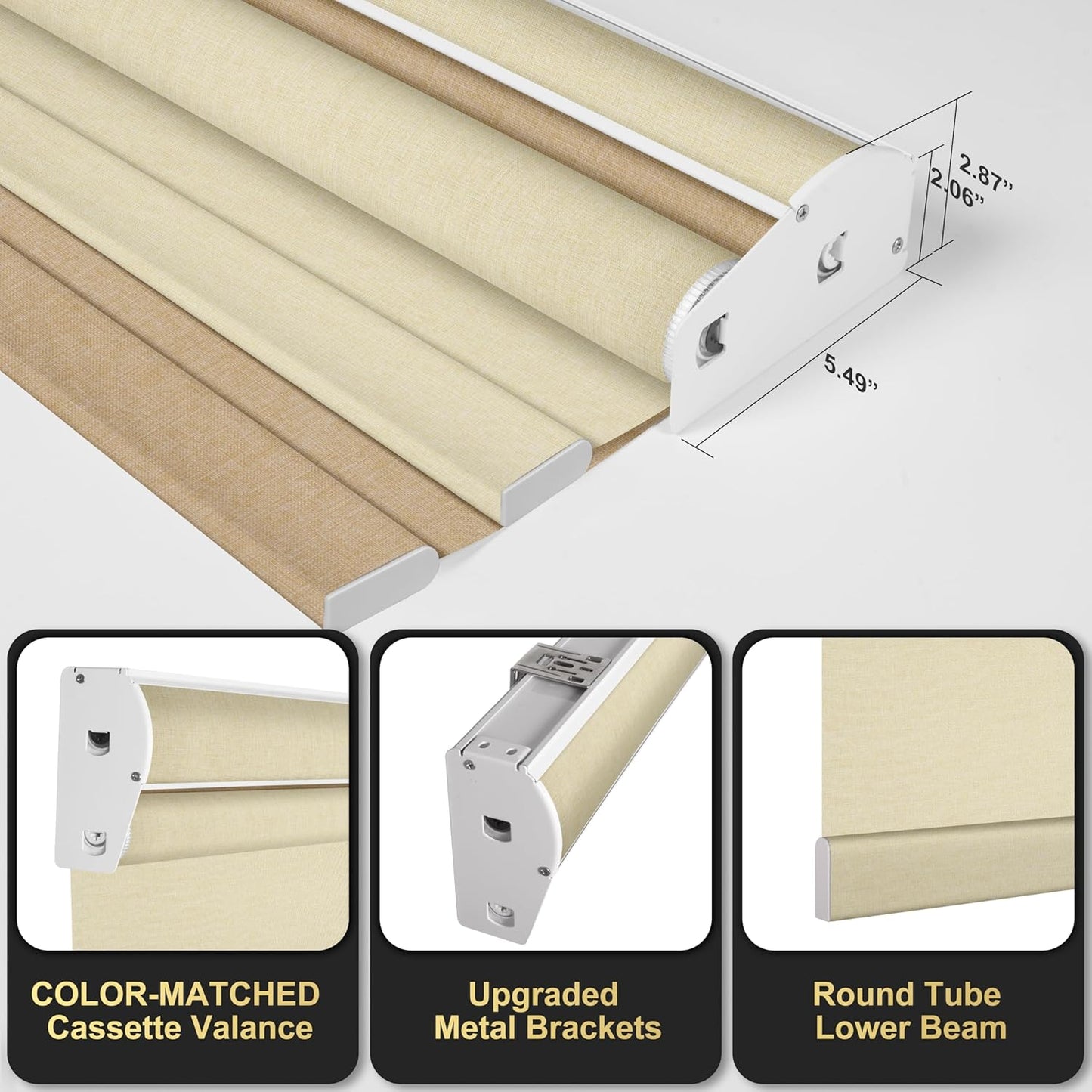 BERISSA Cordless Dual Roller Shades with Cassette Valance,Double Window Shades Blackout and Light Filtering Shades,Day and Night Roller Shades for Home Office Door.Linen Beige.37 W x 64" H