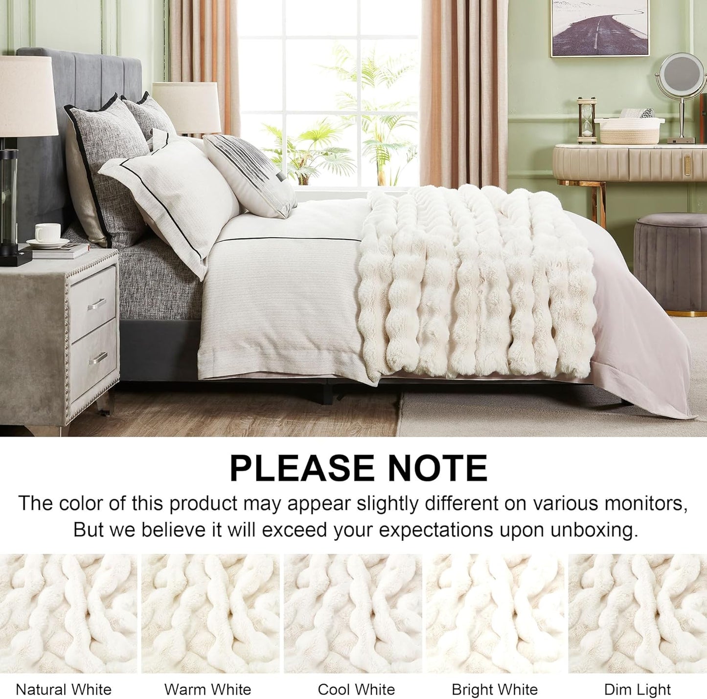 DREAMNINE Large Soft Thick Fuzzy Bubble Faux Rabbit Fur Blanket Full Size 70" x 80",Double Sided Comfy Plush Warm Shaggy Fluffy Blankets,Luxury Big Cozy Cute Textured Furry Blanket for Bed,Cream White