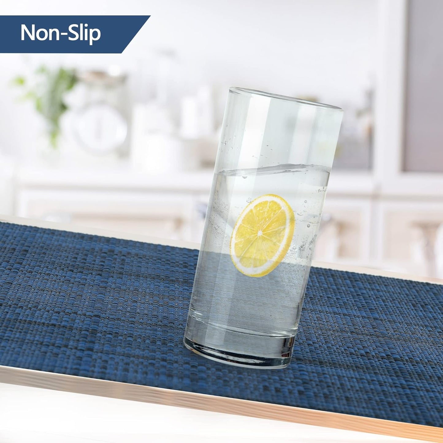 Navy Blue Placemats Set of 4 - Easy Clean Washable Vinyl Placemats - Wipeable Heat Resistant Table Mats for Dining Table - 17x12 Inch (Navy Blue, 4)