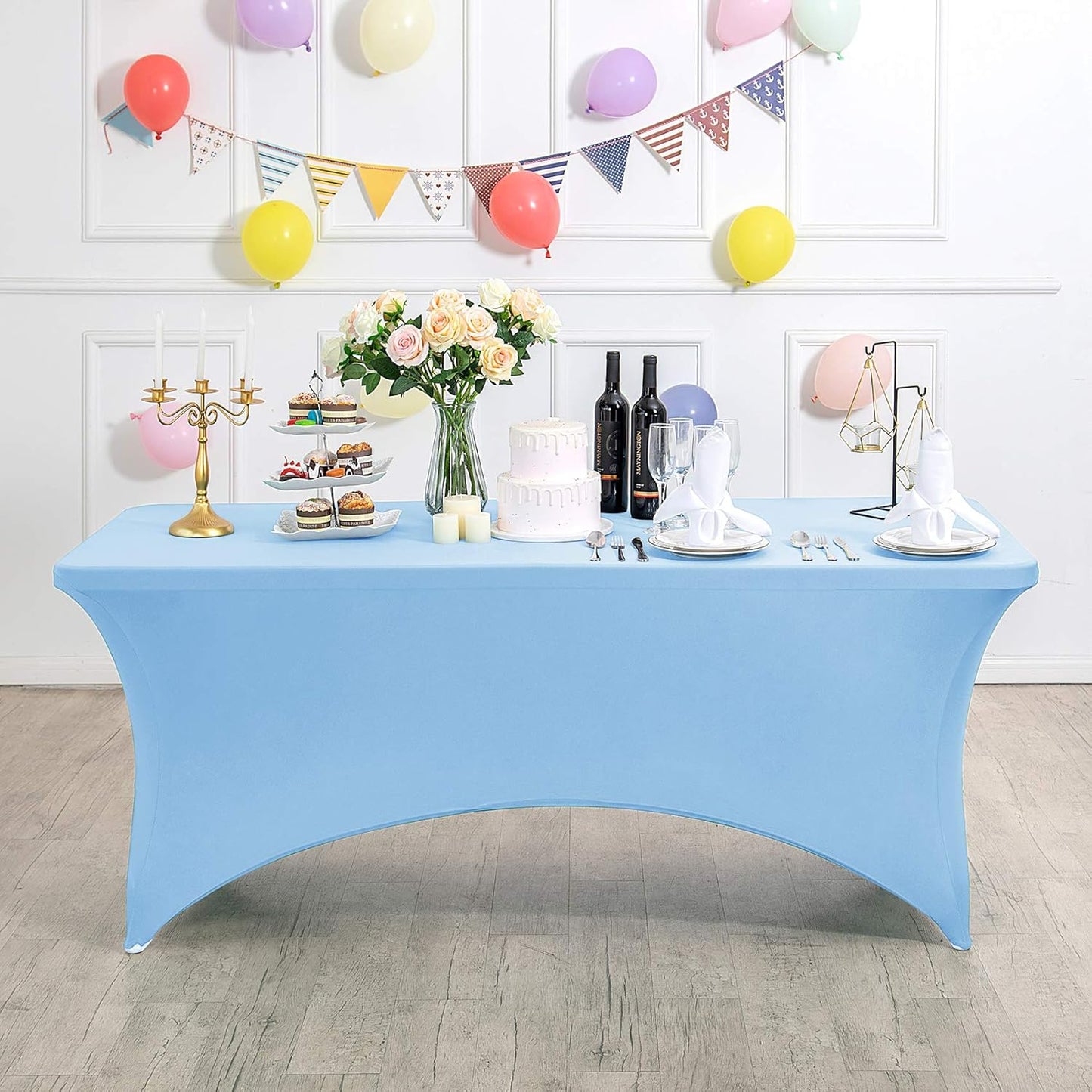 2Pack Spandex Table Cover for 8FT or 4ft or 6ft Table Universal Fitted Stretch Tablecloth for Party, Banquet, Wedding and Events-Blue Mist