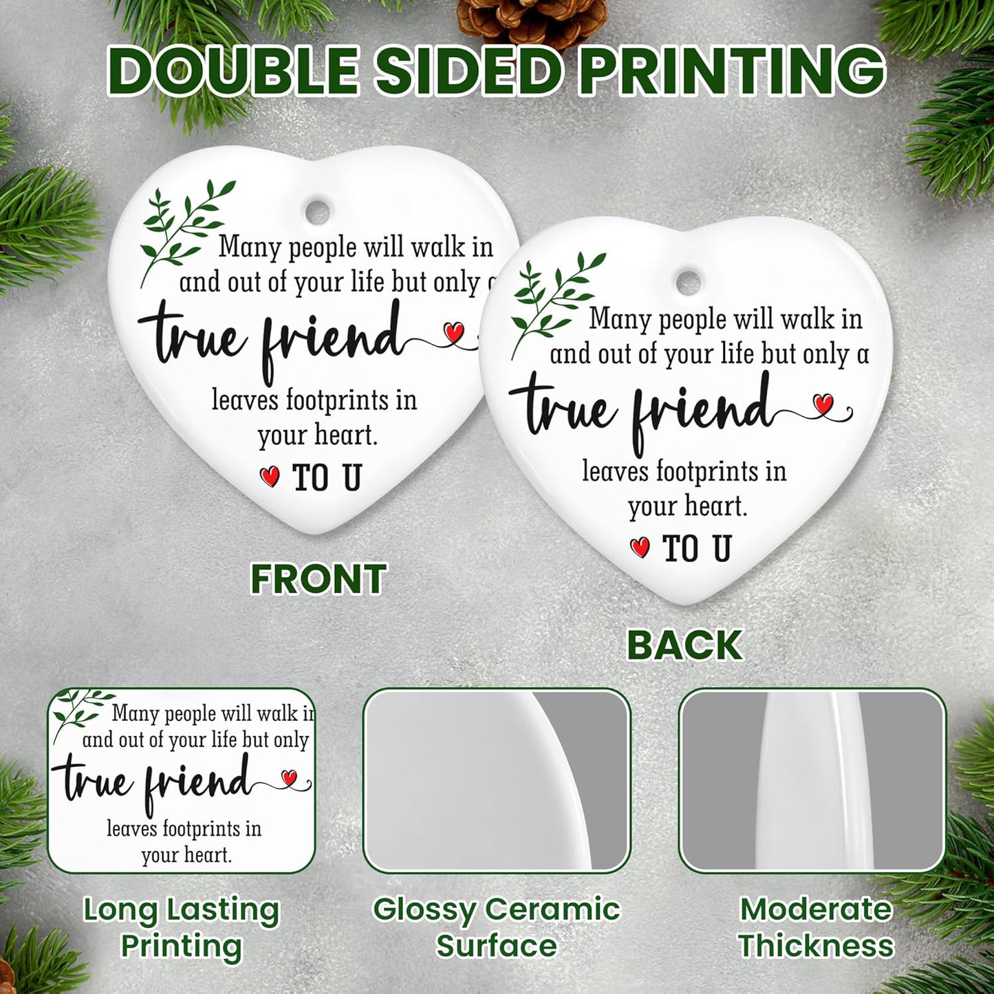 OASSIE Friend Gifts for Women - Ceramic Christmas Ornaments 2025 for Tree Decorations - Friendship Gifts for Women Friends, Inspirational Friend Gift Ideas, Friends Ornament for Christmas Decorations