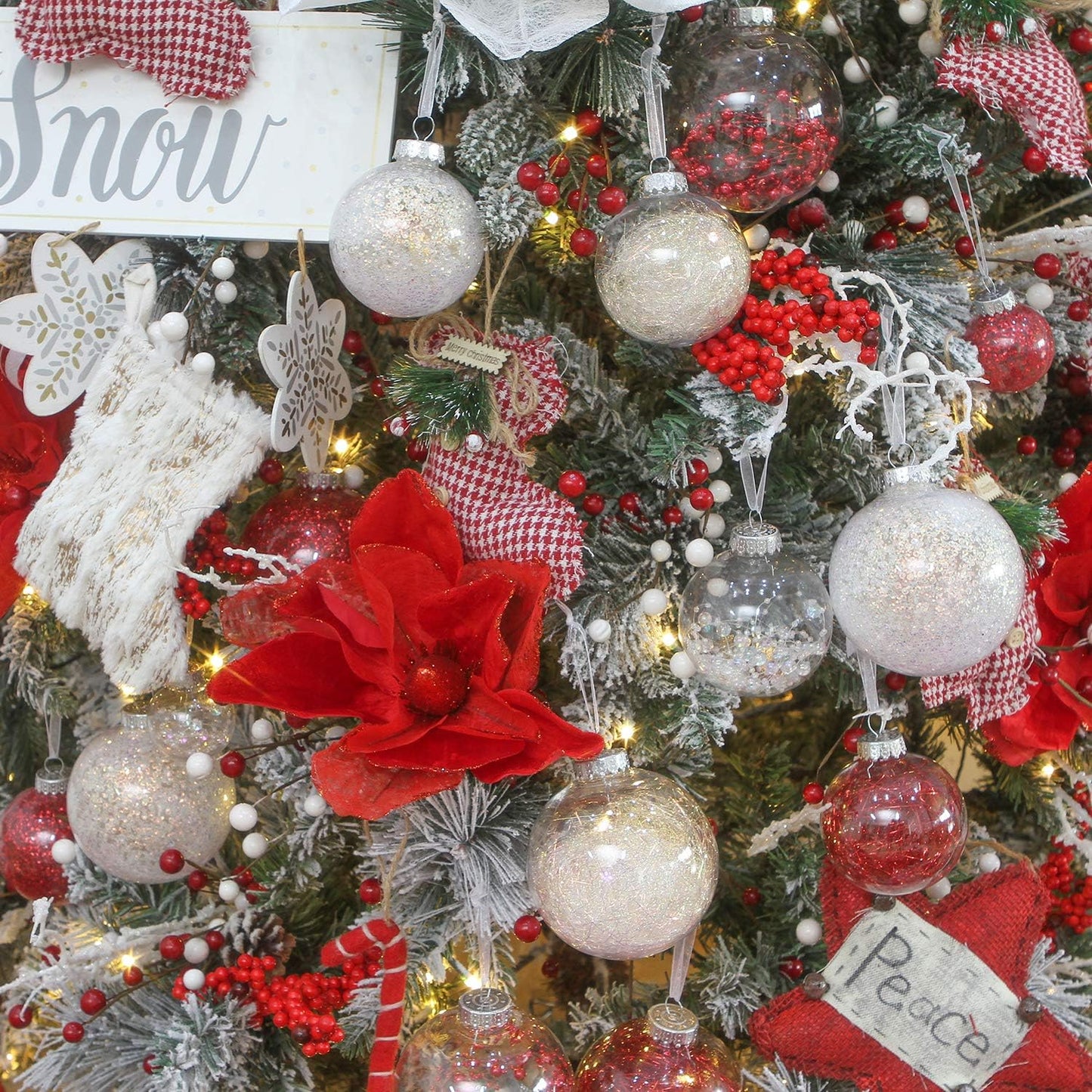 Sea Team Shatterproof Clear Plastic Christmas Ball Ornaments Decorative Xmas Balls Baubles Set with Stuffed Delicate Decorations (60mm/2.36 inch 30-Pack, Iridescent)