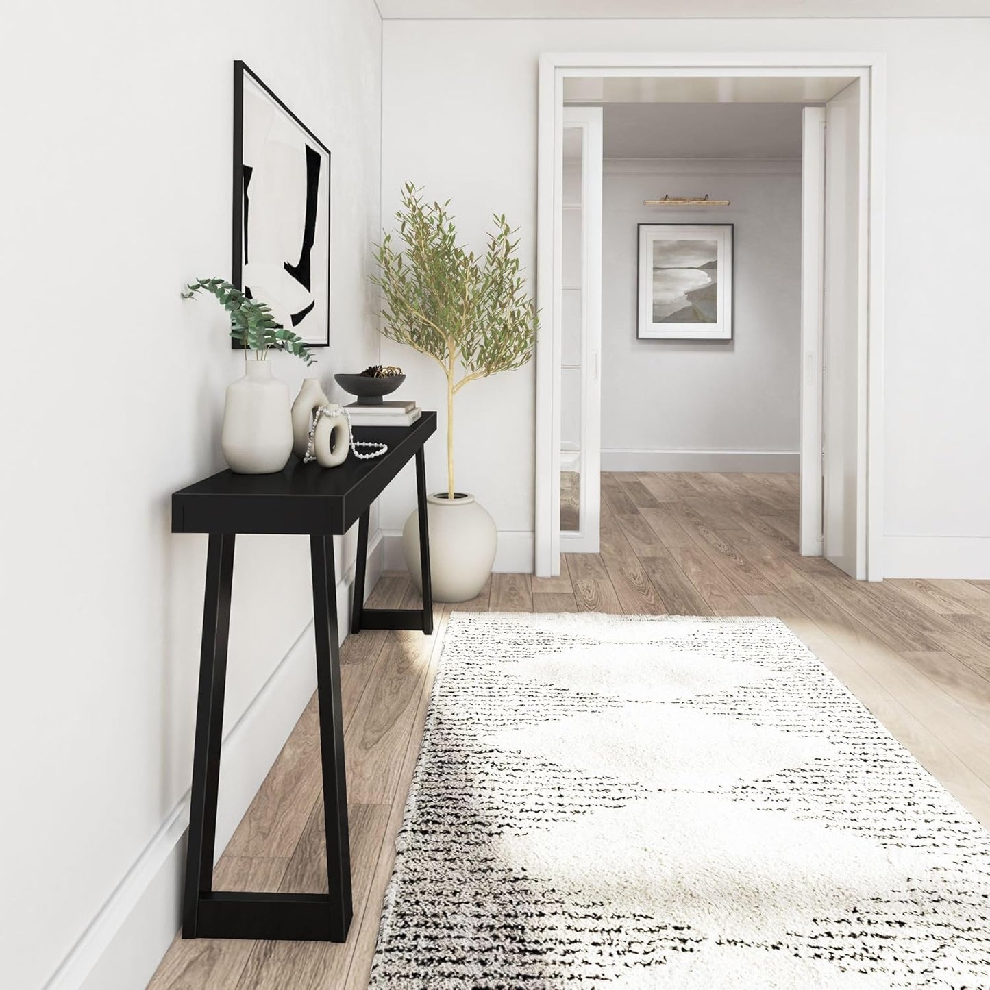 Plank+Beam Solid Wood Console Table, 66 Inch, Sofa Table, Narrow Entryway Table for Hallway, Behind The Couch, Living Room, Foyer, Easy Assembly, Black