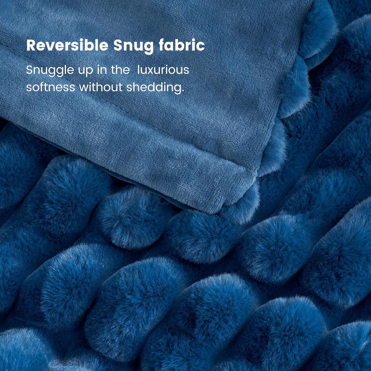 Cozy Bliss Faux Fur Throw Blanket for Couch, Cozy Warm Plush Striped Blanket for Sofa Bedroom Living Room,50 * 60 Inches Navy Blue