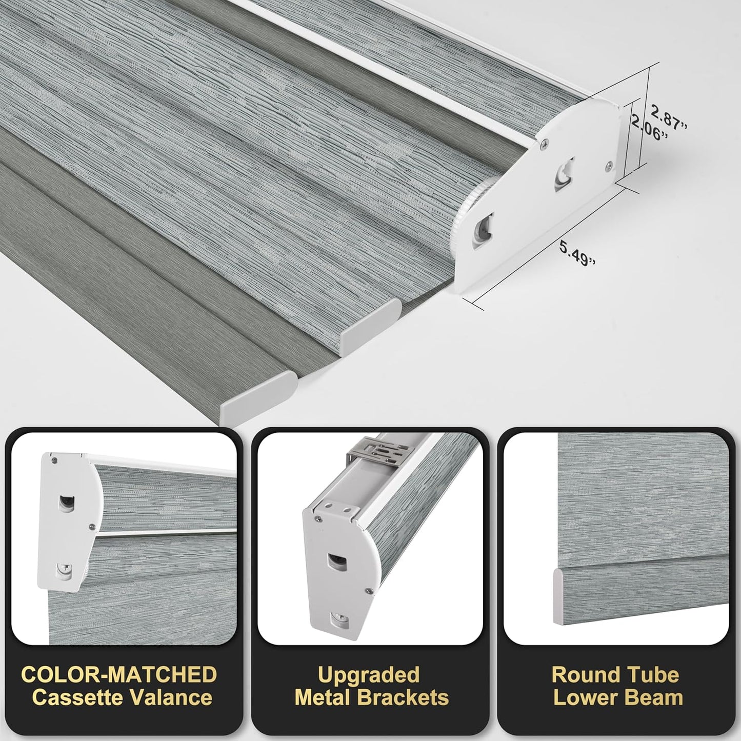 BERISSA Cordless Dual Roller Shades with Cassette Valance, Double Window Shades Blackout and Light Filtering, Day and Night for Home Office Door. Striped Jacquard Grey. 37 W x 72" H