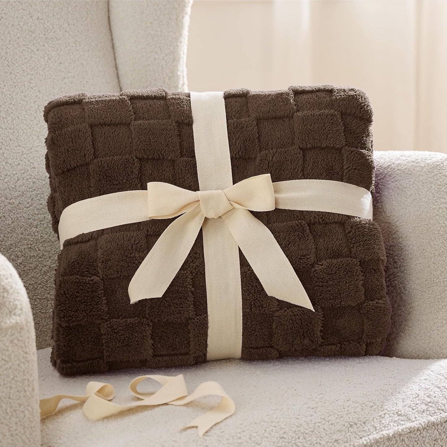 Bedsure GentleSoft Fall Throw Blanket for Couch Dark Brown - Checkered Fleece Blankets Gifts for Women Men Girls, Cute Soft Cozy Throw for Bedroom Home Decor Gifts, 50x60 Inches