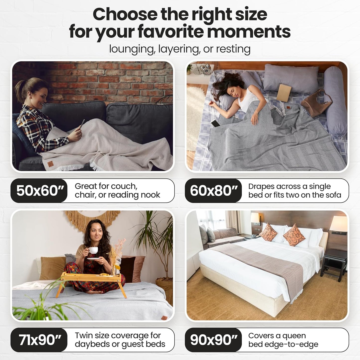 Gold Case Throw Blanket for Couch – 100% Recycled Turkish Cotton Blankets & Throws – Elegant Decorative Throw Blankets for Living Room Sofa – Woven Throws for Couch – Vintage Navy Blue – 60x80