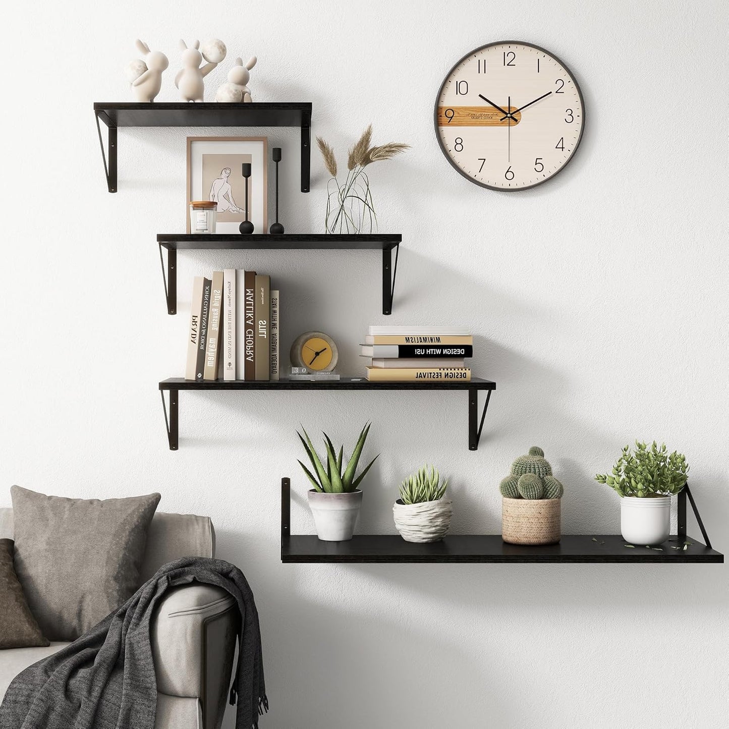 Fun Memories 20 Inch Floating Shelves for Wall, Black Bathroom Shelves Set of 2, 10 Inch Deep Wall Shelf for Bedroom, Kitchen, Large Home Decor Shelves Farmhouse Storage Shelf