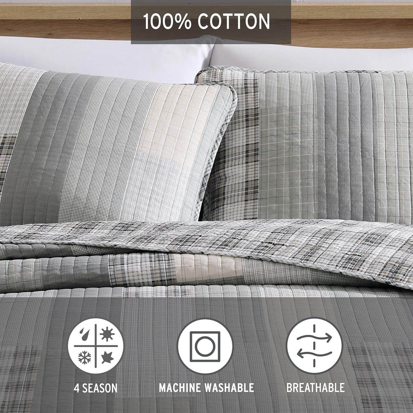 Eddie Bauer - King Quilt Set, Cotton Reversible Bedding with Matching Shams, Home Decor for All Seasons (Fairview Grey, King)