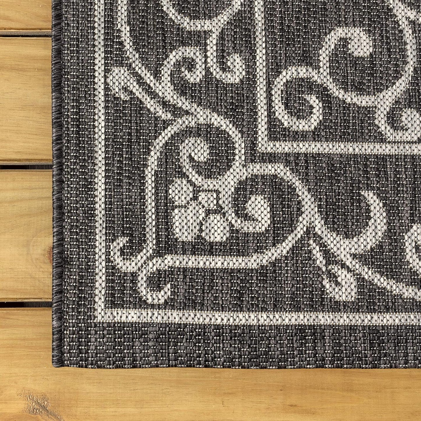 JONATHAN Y Vintage Filigree Indoor Outdoor Runner Rug 2X10 Black/Gray, Charleston Textured Weave for Backyard, Patio, Porch, Easy-Cleaning, High Traffic, Pet-Friendly, Non-Shedding (SMB106G-210)