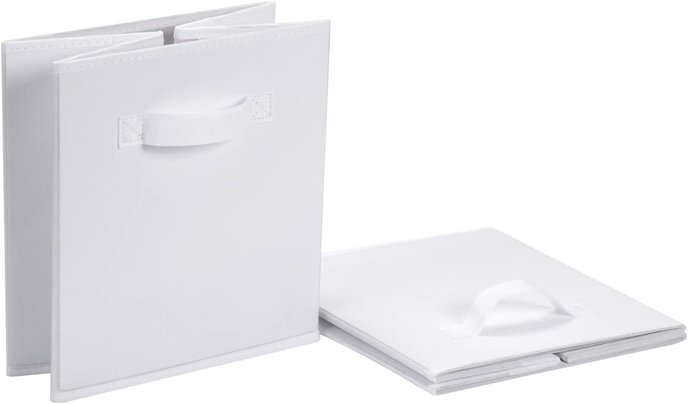 Amazon Basics Collapsible Fabric Storage Cubes Organizer with Handles, Sturdy, White, 10.5-x-10.5-x-11-inch, Pack of 6
