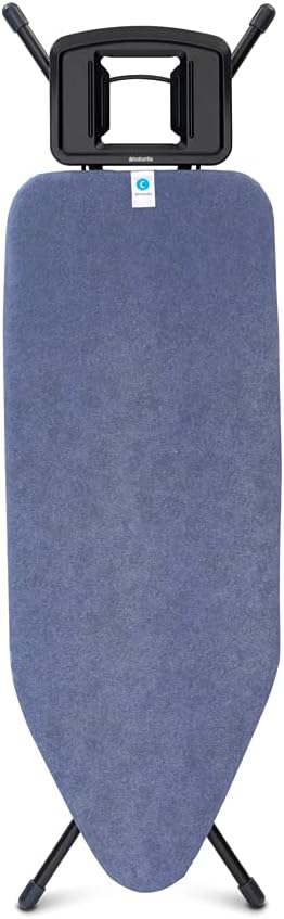 Brabantia Size C Ironing Board (49x18 in) 7 Height Options, Solid Steam Iron Rest Holder (Denim Blue) Non-Slip Feet, Anti-Collapse Child Locks