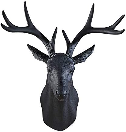 Notakia White Faux Deer Head Faux Taxidermy Animal Head Wall Decor - Handmade Farmhouse Rustic Wall Decor - Large Black Deer Antlers