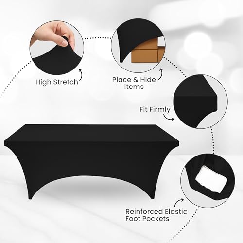 Utopia Kitchen 6FT Spandex Tablecloth [1 Pack, Black] 200 GSM Stretch, Fitted, Washable and Wrinkle Resistant Table Cloth Rectangle Cover for Trade Shows, Wedding, Parties [72Lx30Wx30H Inch]