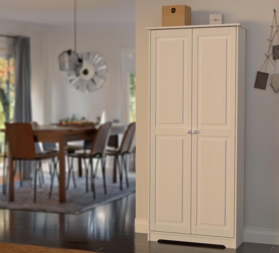 Pantry Cabinet Storage Cabinet with 2 Doors Solid Wood - Adjustable Shelves for Kitchen, Dining Room, or Utility Room Organization