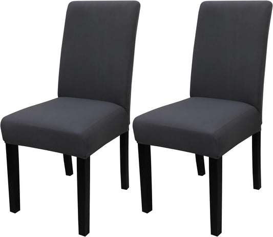 JQinHome Dining Chair Covers Dining Room Chair Slipcovers, 2 Pack High Stretch Removable Washable Parsons Chair Slipcover for Home Party Hotel Wedding Ceremony (Grey)
