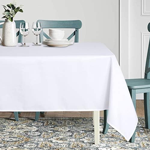 sancua Rectangle Tablecloth - 90 x 132 Inch - Water Resistant Spill Proof Washable Polyester Table Cloth, Decorative Fabric Table Cover for Dining Tables, Buffet Parties and Camping, White