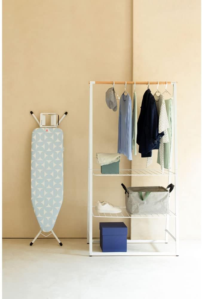 Brabantia Size B Ironing Board (49x15 in) 7 Height Options, Adjustable Steam Iron Rest Holder (Fresh Breeze) Non-Slip Feet, Anti-Collapse Child Locks
