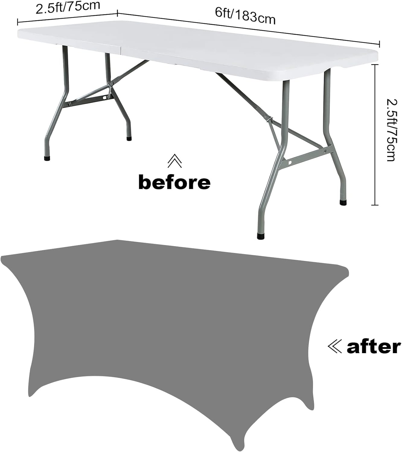 SuperO 2Pack Waterproof Spandex Table Cover for 6FT Table Universal Fitted Stretch Tablecloth for Party, Banquet, Wedding and Events-White