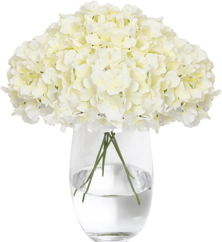 Tifuly Hydrangea Artificial Flowers with Stems 12pcs Fake Hydrangea Silk Flowers Faux Hydrangea Flowers Heads for Wedding Centerpiece Home Party Baby Shower Decor（Off White）