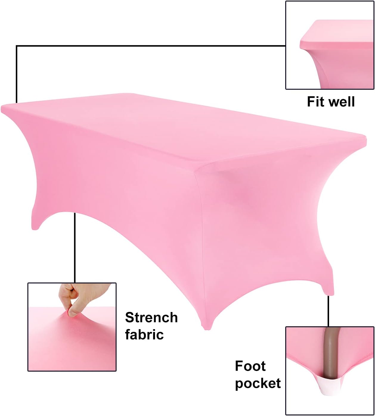 4Pack Spandex Waterproof Table Covers 8ft，Spandex 8ft Waterproof Table Cover for Party,Wedding, Banquet, and Events(Pink)
