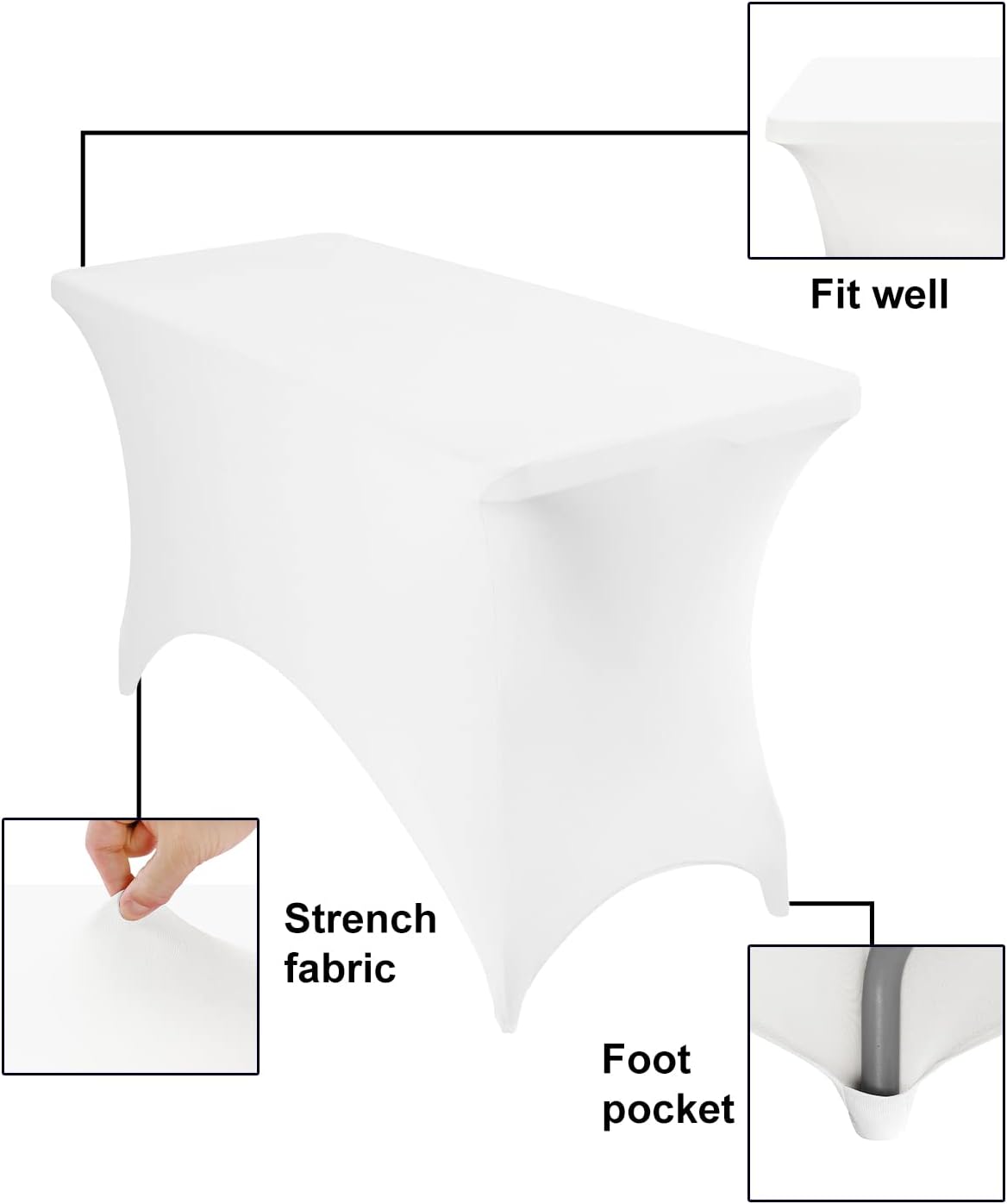 4Pack Spandex Waterproof Table Covers 4ft，Spandex 4ft Waterproof Table Cover for Party,Wedding, Banquet, and Events(White)