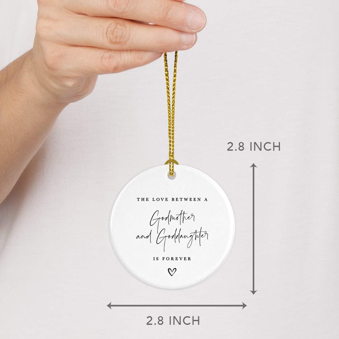 Andaz Press Round Ceramic Porcelain Christmas Tree Ornament Keepsake Collectible Godmother Gift, The Love Between A Godmother and Goddaughter is Forever, 1-Pack Goddaughter Ornament