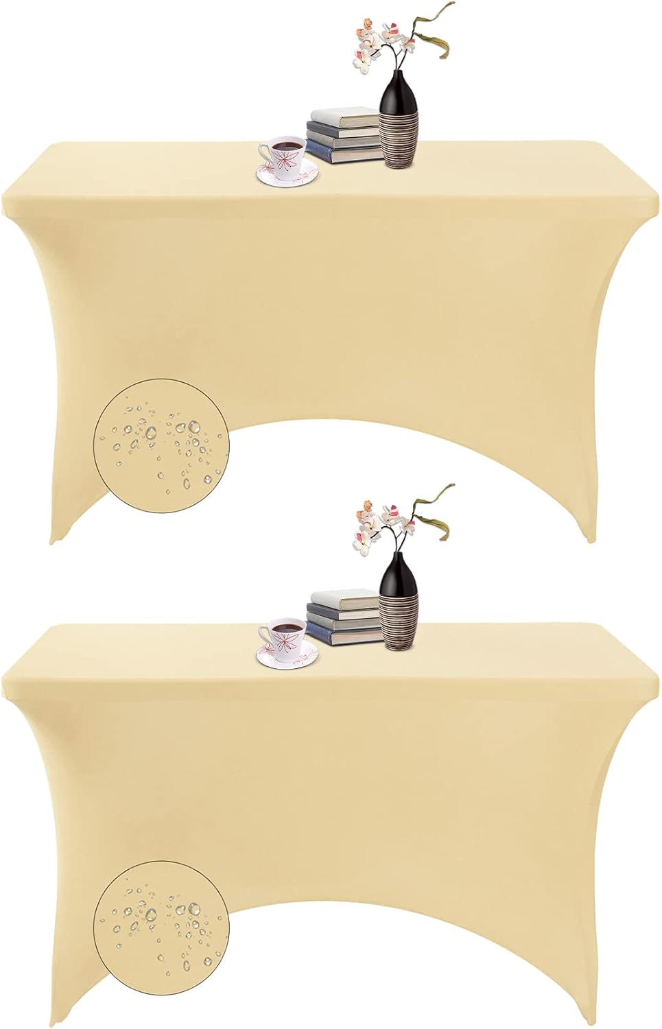 2Pack Spandex Waterproof Table Covers 4ft，Spandex 4ft Waterproof Table Cover for Party,Wedding, Banquet, and Events(Champagne)
