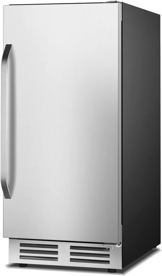 15 Inch Outdoor Beverage Refrigerator Cooler,Stainless Steel 127 Cans Beverage Fridge with French Door Under Counter Built-in or Freestanding, Perfect for Beer, Cola