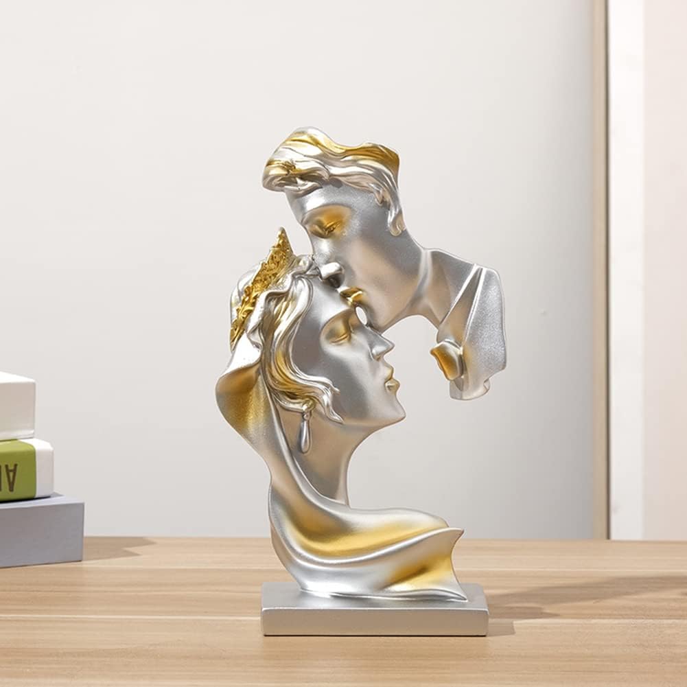 Couples Kiss Sculpture,Abstract Art Couple Sculpture Home Furnishing Resin Statue Decoration Romantic Statue Used for Home Decoration, Wedding, Gift.Silver