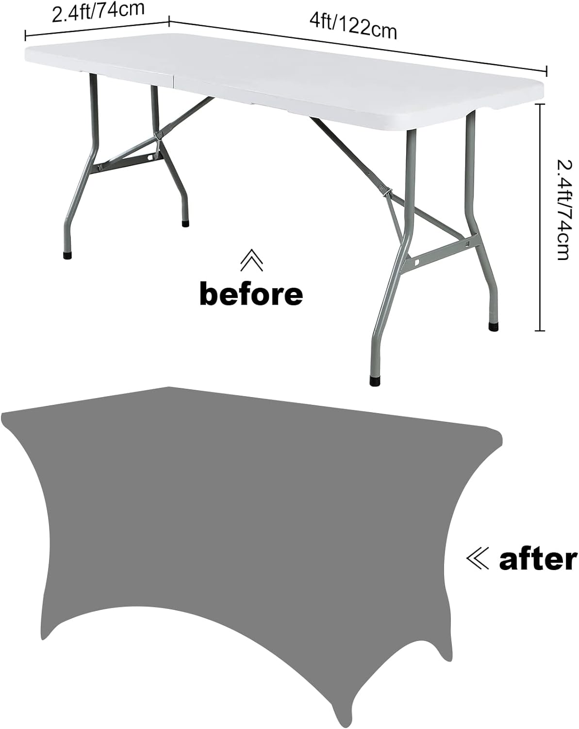 SuperO 2Pack Waterproof Spandex Table Cover for 4FT Table Universal Fitted Stretch Tablecloth for Party, Banquet, Wedding and Events-White