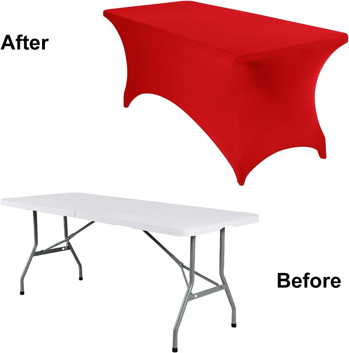 2Pack Spandex Waterproof Table Covers 6ft，Spandex 6ft Waterproof Table Cover for Party,Wedding, Banquet, and Events(Red)