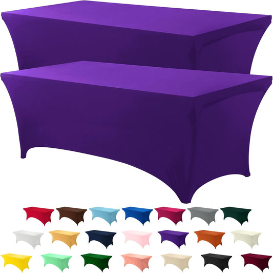 Utopia Kitchen 6ft Spandex Table Cloth Rectangle [2 Pack, Purple] 200GSM Premium Stretch Washable and Wrinkle Resistant Table Cover Fitted for Event, Wedding, Banquet [72Lx30Wx30H Inch]