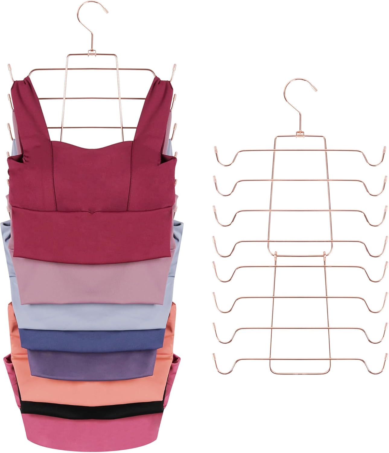 ZEDODIER Tank Top Hanger, Space Saving Bra Hangers, Non-Slip Hanging Sport Bras Holder, Closet Organizers and Storage for Camisoles Tank Tops Bras Ties Swimsuits Strappy Dress, Rose Gold