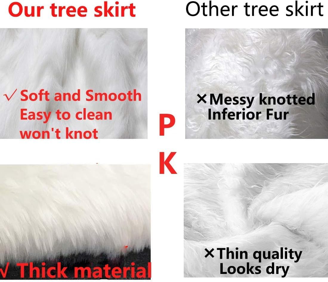 AISENO 72 Inch White Faux Fur Christmas Tree Skirt, Luxury Plush Tree Base Cover for Holiday Party and Home Christmas Decor